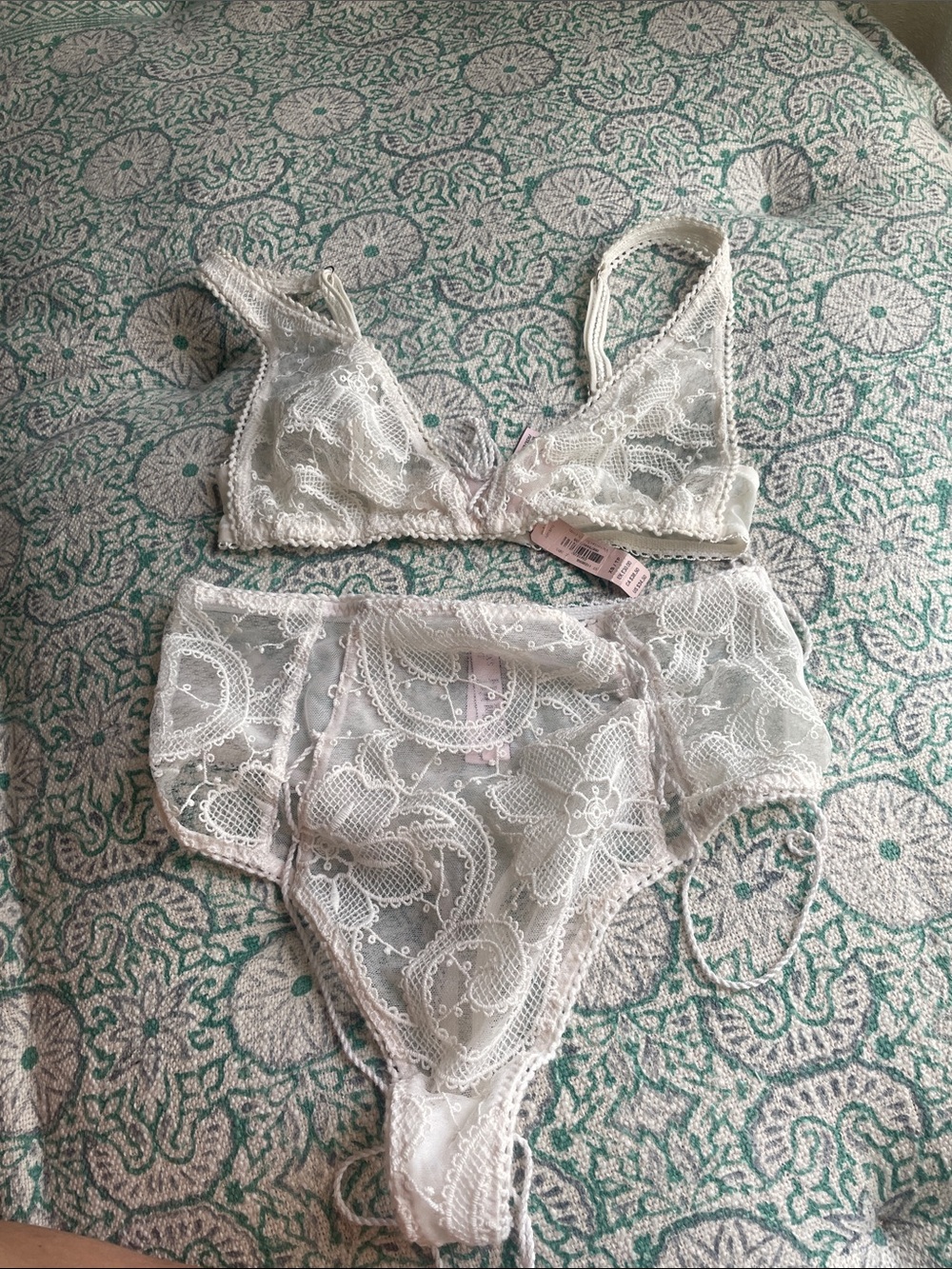White Sheer Lace Bralette & High-Waist Brief Set
